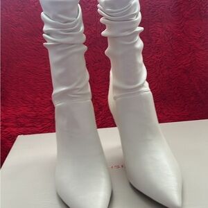 Marc Fisher White Slouch Pointed-Toe Ankle Boots